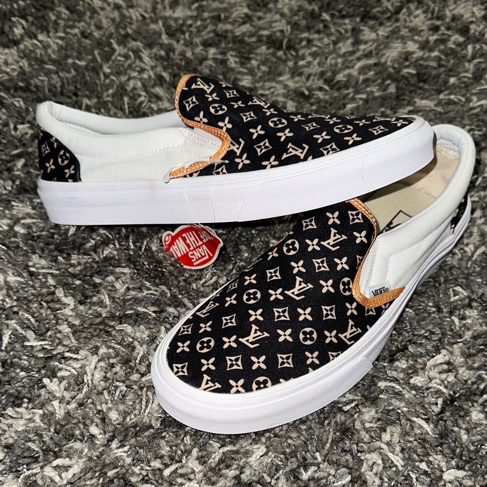 Vans LV (Louis Vuitton) Slip-On Sneakers Black and Beige Pattern